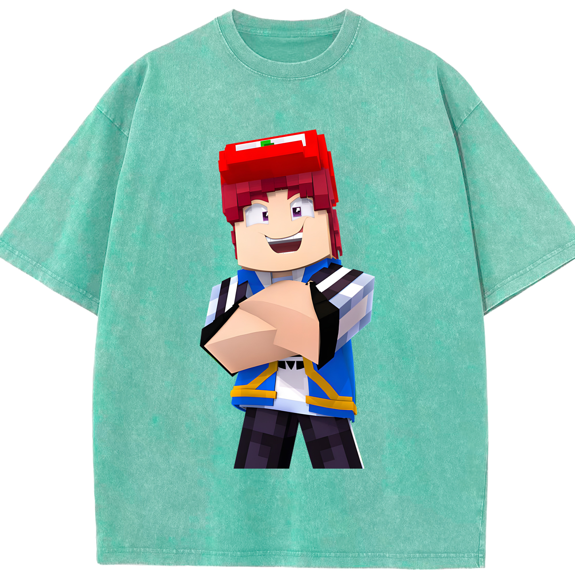 （画像用） マインクラフト ブロックの世界 Minecraft MC Block world 綿100% ヴィンテージ風 半袖Tシャツ（フロントプリント）